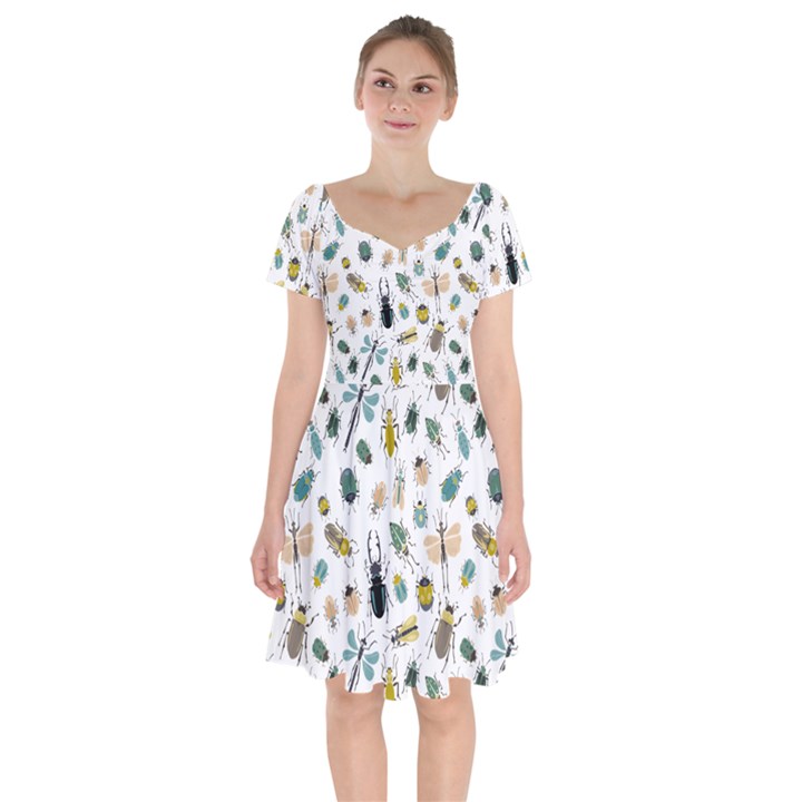 Insect Animal Pattern Short Sleeve Bardot Dress