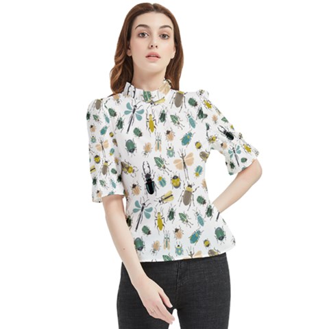 Insect Animal Pattern Frill Neck Blouse by Ket1n9