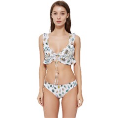 Insect Animal Pattern Low Cut Ruffle Edge Bikini Set