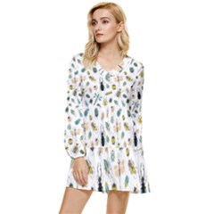 Insect Animal Pattern Tiered Long Sleeve Mini Dress by Ket1n9