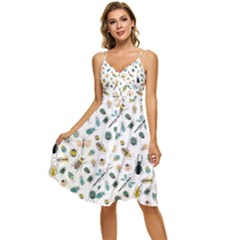 Insect Animal Pattern Sleeveless Tie Front Chiffon Dress by Ket1n9