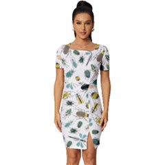 Insect Animal Pattern Fitted Knot Split End Bodycon Dress by Ket1n9