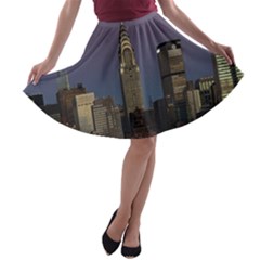 Skyline-city-manhattan-new-york A-line Skater Skirt by Ket1n9