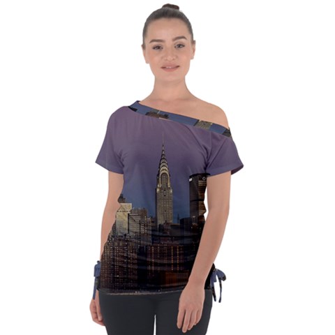 Skyline-city-manhattan-new-york Off Shoulder Tie-up T-shirt by Ket1n9