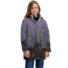 Skyline-city-manhattan-new-york Kids  Hooded Longline Puffer Jacket by Ket1n9