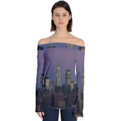 Skyline-city-manhattan-new-york Off Shoulder Long Sleeve Top by Ket1n9