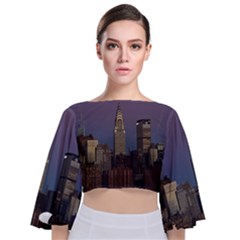 Skyline-city-manhattan-new-york Tie Back Butterfly Sleeve Chiffon Top by Ket1n9