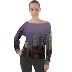 Skyline-city-manhattan-new-york Off Shoulder Long Sleeve Velour Top by Ket1n9