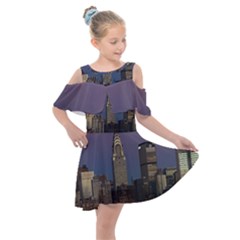 Skyline-city-manhattan-new-york Kids  Shoulder Cutout Chiffon Dress by Ket1n9