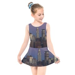 Skyline-city-manhattan-new-york Kids  Skater Dress Swimsuit by Ket1n9