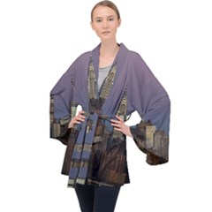 Skyline-city-manhattan-new-york Long Sleeve Velvet Kimono  by Ket1n9