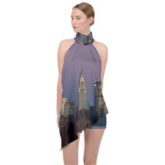 Skyline-city-manhattan-new-york Halter Asymmetric Satin Top by Ket1n9