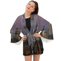 Skyline-city-manhattan-new-york Long Sleeve Kimono by Ket1n9