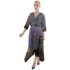 Skyline-city-manhattan-new-york Quarter Sleeve Wrap Front Maxi Dress by Ket1n9