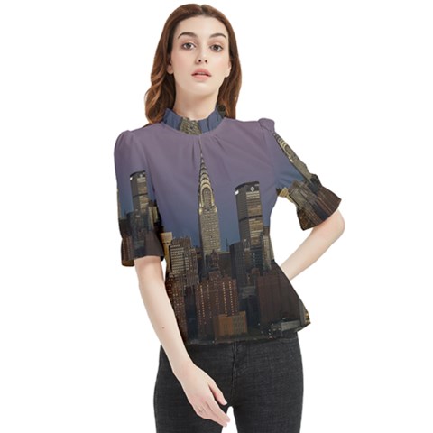 Skyline-city-manhattan-new-york Frill Neck Blouse by Ket1n9