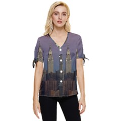 Skyline-city-manhattan-new-york Bow Sleeve Button Up Top by Ket1n9