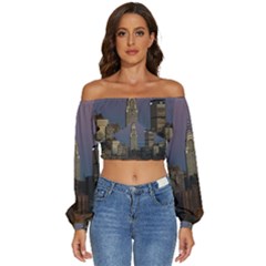 Skyline-city-manhattan-new-york Long Sleeve Crinkled Weave Crop Top by Ket1n9