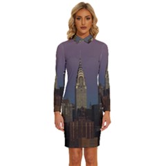 Skyline-city-manhattan-new-york Long Sleeve Shirt Collar Bodycon Dress by Ket1n9