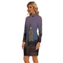 Skyline-city-manhattan-new-york Long Sleeve Shirt Collar Bodycon Dress View2