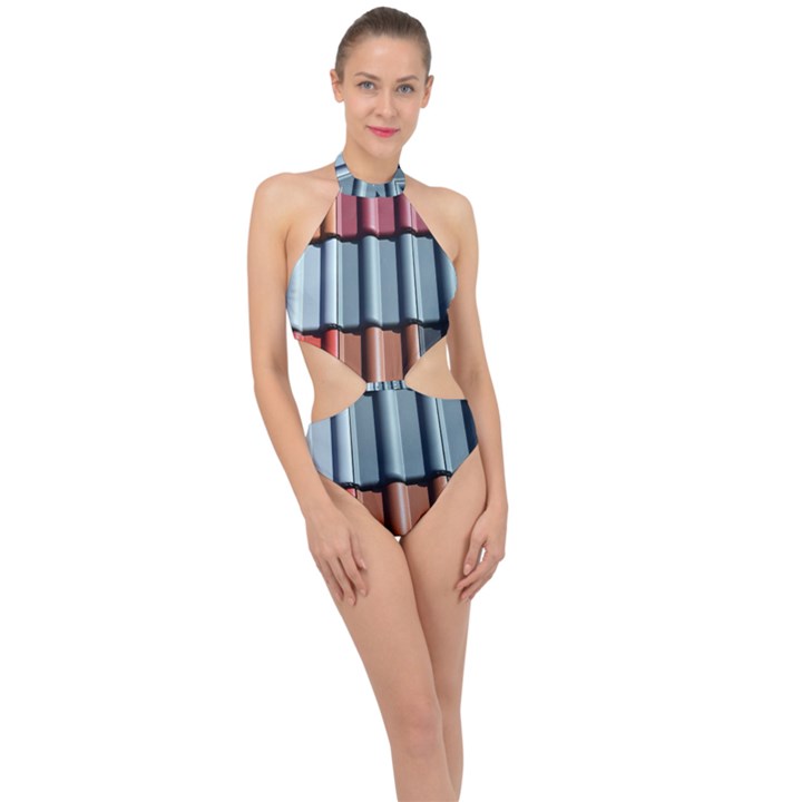 Shingle-roof-shingles-roofing-tile Halter Side Cut Swimsuit