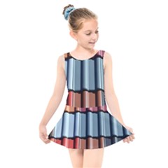 Shingle-roof-shingles-roofing-tile Kids  Skater Dress Swimsuit by Ket1n9