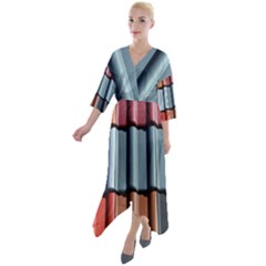 Shingle-roof-shingles-roofing-tile Quarter Sleeve Wrap Front Maxi Dress by Ket1n9