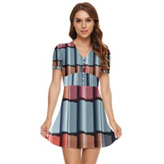 Shingle-roof-shingles-roofing-tile V-neck High Waist Chiffon Mini Dress by Ket1n9