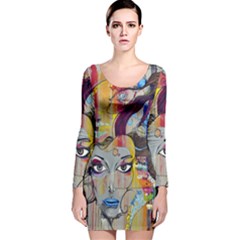 Graffiti-mural-street-art-painting Long Sleeve Velvet Bodycon Dress by Ket1n9