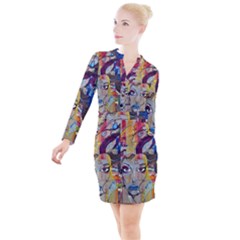 Graffiti-mural-street-art-painting Button Long Sleeve Dress by Ket1n9