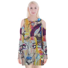 Graffiti-mural-street-art-painting Velvet Long Sleeve Shoulder Cutout Dress by Ket1n9