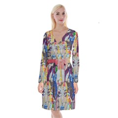 Graffiti-mural-street-art-painting Long Sleeve Velvet Front Wrap Dress by Ket1n9