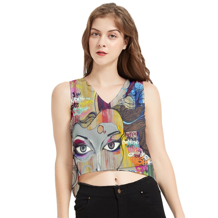 Graffiti-mural-street-art-painting V-Neck Cropped Tank Top