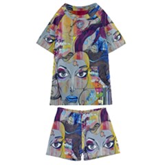 Graffiti-mural-street-art-painting Kids  Swim T-shirt And Shorts Set by Ket1n9