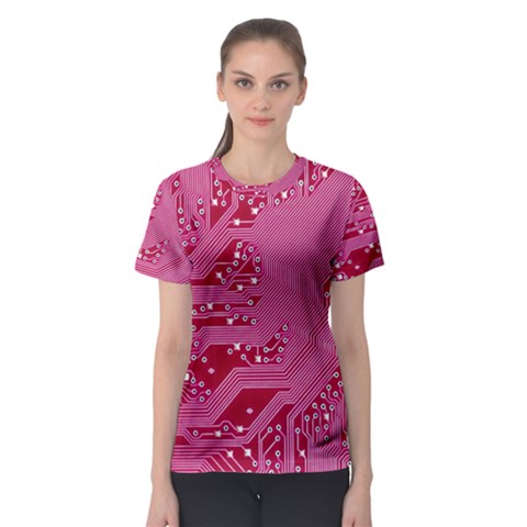 Pink Circuit Pattern Women s Sport Mesh T-shirt by Ket1n9