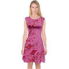 Pink Circuit Pattern Capsleeve Midi Dress by Ket1n9