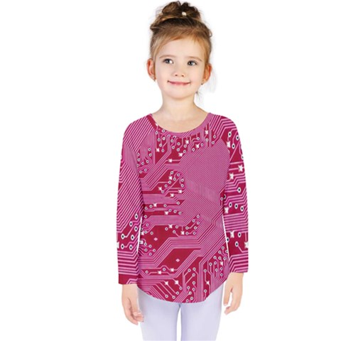 Pink Circuit Pattern Kids  Long Sleeve T-shirt by Ket1n9