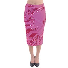 Pink Circuit Pattern Velvet Midi Pencil Skirt by Ket1n9