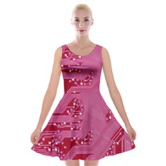 Pink Circuit Pattern Velvet Skater Dress by Ket1n9