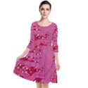 Pink Circuit Pattern Quarter Sleeve Waist Band Dress View1