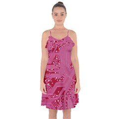 Pink Circuit Pattern Ruffle Detail Chiffon Dress by Ket1n9