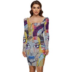 Graffiti-mural-street-art-painting Women Long Sleeve Ruched Stretch Jersey Dress by Ket1n9