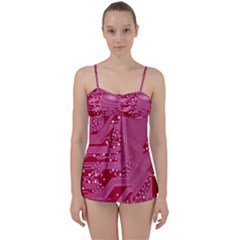 Pink Circuit Pattern Babydoll Tankini Set by Ket1n9