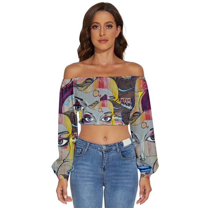 Graffiti-mural-street-art-painting Long Sleeve Crinkled Weave Crop Top