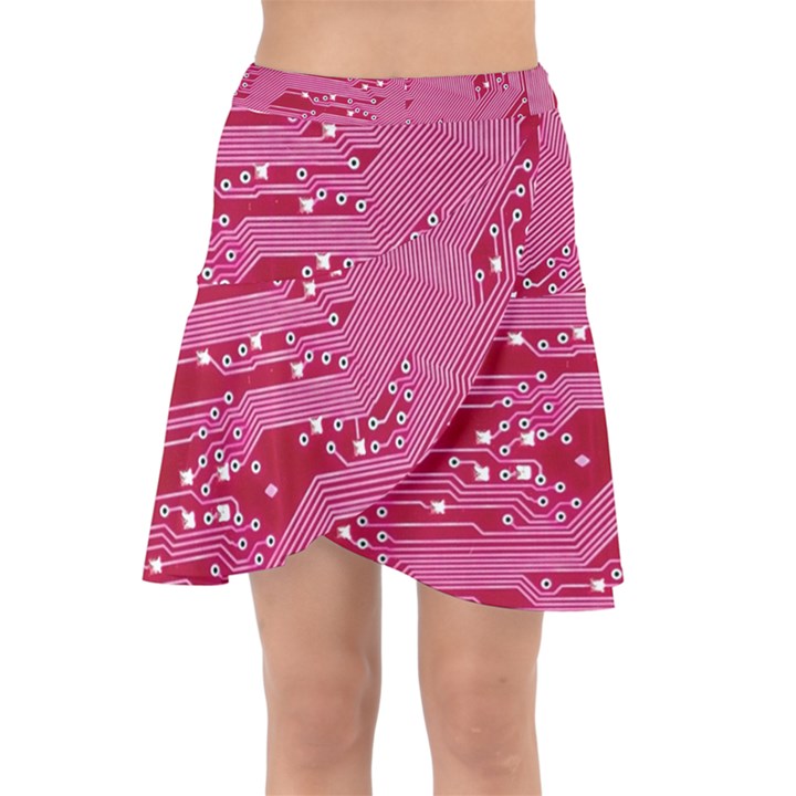 Pink Circuit Pattern Wrap Front Skirt