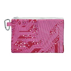 Pink Circuit Pattern Canvas Cosmetic Bag (large) by Ket1n9