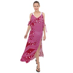 Pink Circuit Pattern Maxi Chiffon Cover Up Dress by Ket1n9