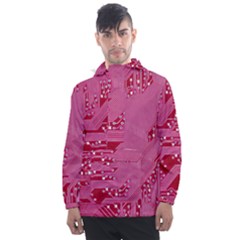 Pink Circuit Pattern Men s Front Pocket Pullover Windbreaker