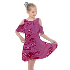 Pink Circuit Pattern Kids  Shoulder Cutout Chiffon Dress by Ket1n9