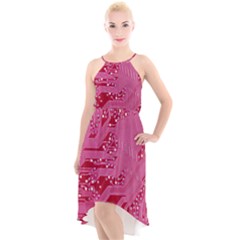 Pink Circuit Pattern High-low Halter Chiffon Dress  by Ket1n9