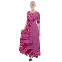 Pink Circuit Pattern Half Sleeves Maxi Dress by Ket1n9